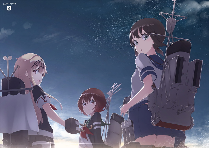 Anime, men, representation, lifestyles, male likeness, kancolle, low angle view, stars, human representation, creativity, togetherness, kantai collection