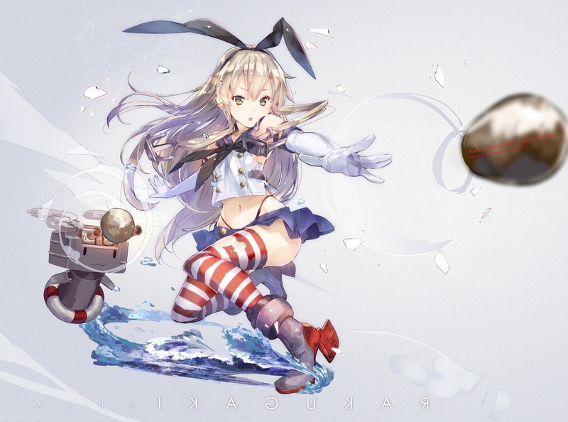 animal themes, anime, Rensouhou chan, studio shot, 720P, vulnerability, domestic, flying, fantasy, Shimakaze (Kancolle), bubble, transparent, Thigh highs