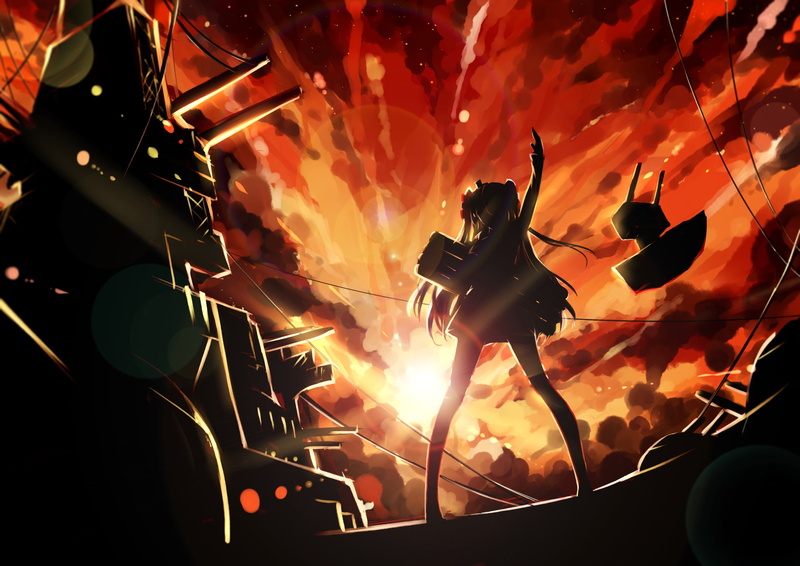 Anime, fire - natural phenomenon, stage, metal, fire, 1080P, Amatsukaze (Kancolle), Rensouhou-chan, lighting equipment, night, event, equipment, enjoyment