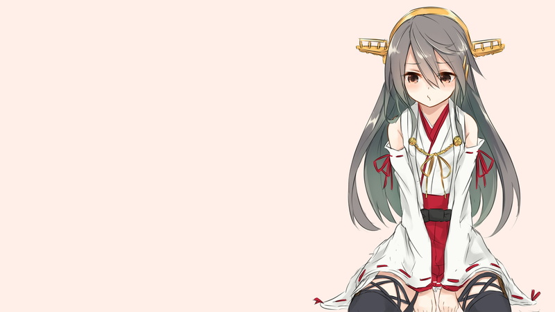 Kantai Collection, Haruna (KanColle), anime girls, blushing, video games, stockings, 1080P, minimalism