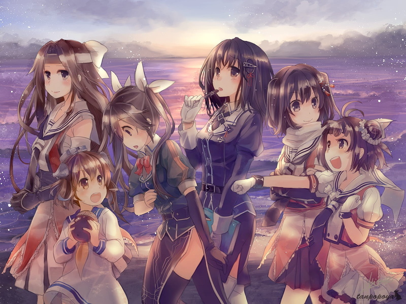 Yukikaze (KanColle), Haguro (KanColle), outdoors, girls, real people, togetherness, anime girls, females, music, lifestyles, Kantai Collection, cloud - sky