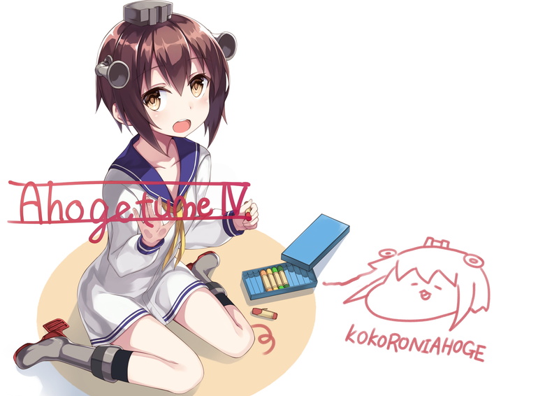 western script, Anime, kantai collection, young adult, yukikaze, one person, computer, digital composite, laptop, 1080P, studio shot, short hair, women