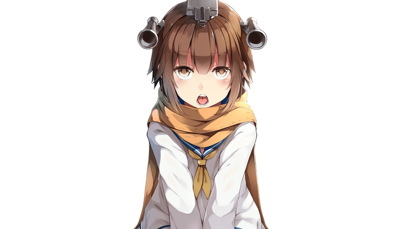 247635, short, hair, 1080P, headdress, white, collection, scarf, blush, konachan, (kancolle), com, seifuku, kantai, brown, anthropomorphism, cropped, mafu9