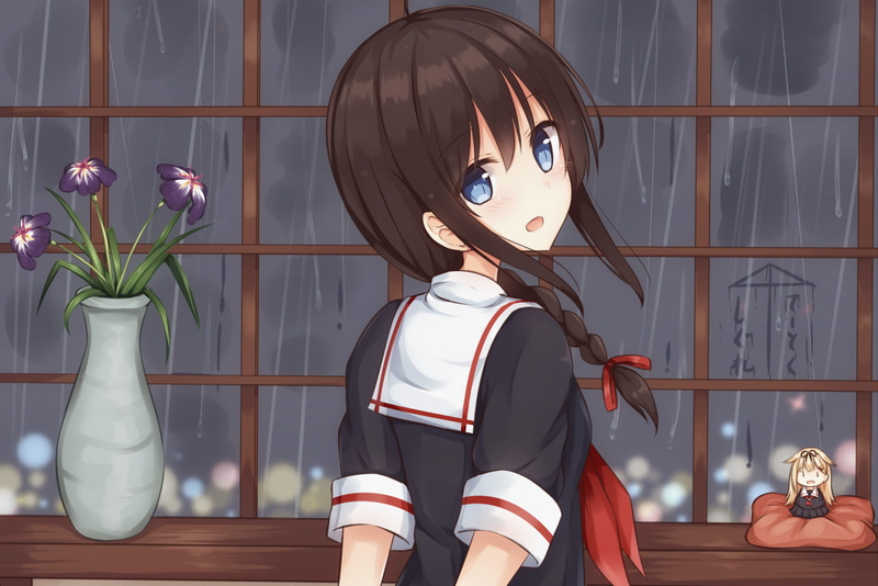 Blue Eyes, plant, Long Hair, Brown Hair, unrecognizable person, day, 1080P, built structure, School Uniform, nature, real people, obscured face, architecture