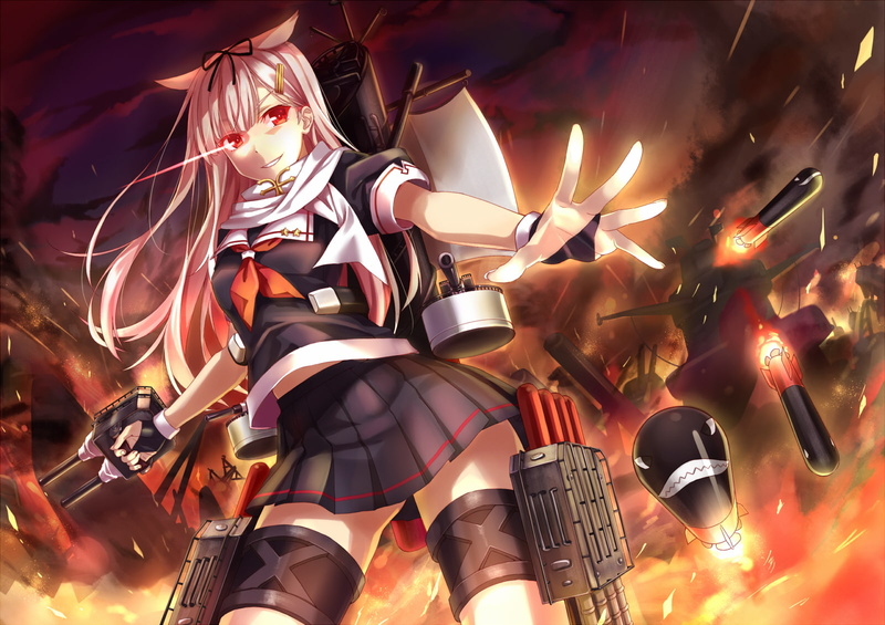 cross angel, pink, hair, long, kantai, kancolle, bow, seifuku, eyes, collection, gloves, 720P, yuudachi, hika, red