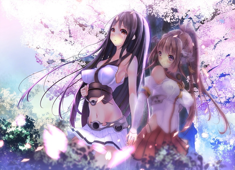 hairstyle, looking at camera, representation, outdoors, pink color, plant, human representation, Nagato (KanColle), one person, nature, purple, women, crying