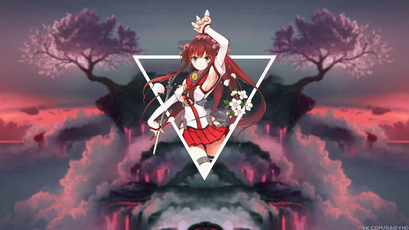 Kantai Collection, picture-in-picture, anime girls, cherry blossom, anime, 1080P, Yamato (KanColle)