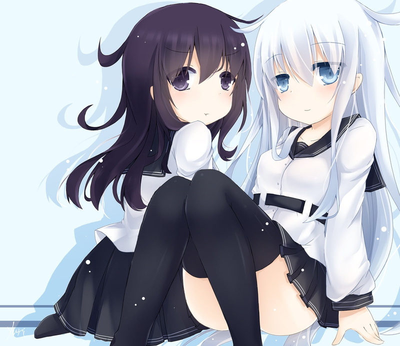 white color, two people, women, day, Hibiki (KanColle), Kantai Collection, Akatsuki (KanColle), black color, lifestyles, fashion, people, sunglasses, clothing