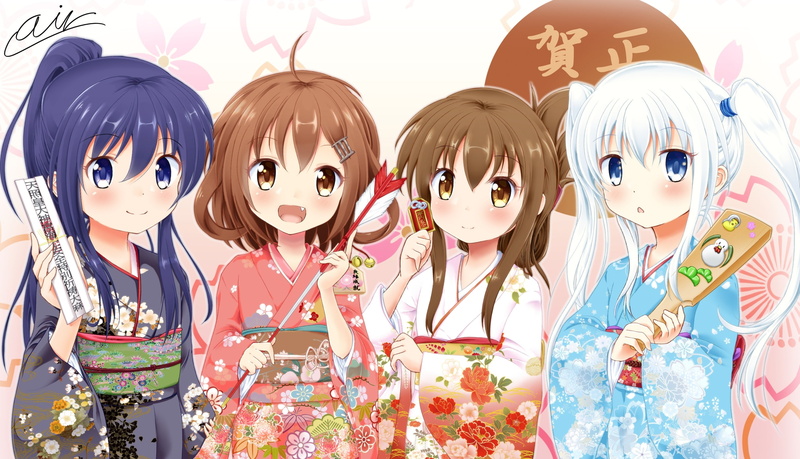 celebration, akatsuki, art and craft, kancolle, human representation, creativity, group of people, loli, childhood, kimono, kantai collection, Anime, people