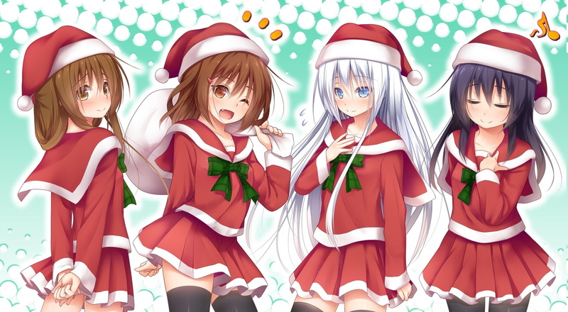 1080P, christmas anime anime girls kantai collection akatsuki kancolle hibiki kancolle ikazuchi kancolle inazuma kancolle santa costume thigh highs