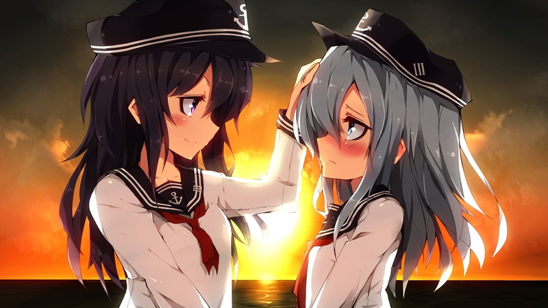 1080P, hat, shoujo, sunset, collection, oyu, blush, kantai, (kancolle), (sijimisizimi), hibiki, girls, akatsuki, seifuku
