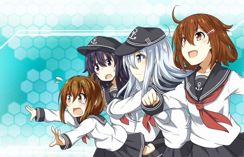 girls, kancolle, human representation, people, women, portrait, Anime, hibiki, kantai collection, looking at camera, ikazuchi, 4K, lifestyles, female likeness
