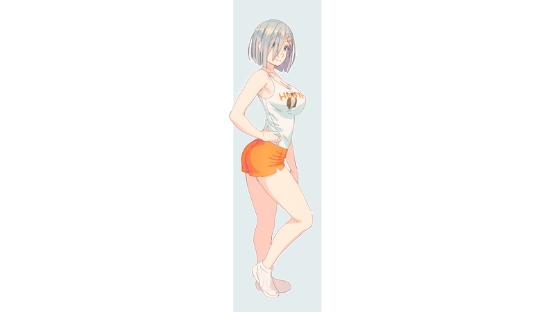 white hair, 1080P, digital art, Hamakaze (KanColle), minimalism, women, fan art, simple background, side view, looking at viewer, artwork, illustration
