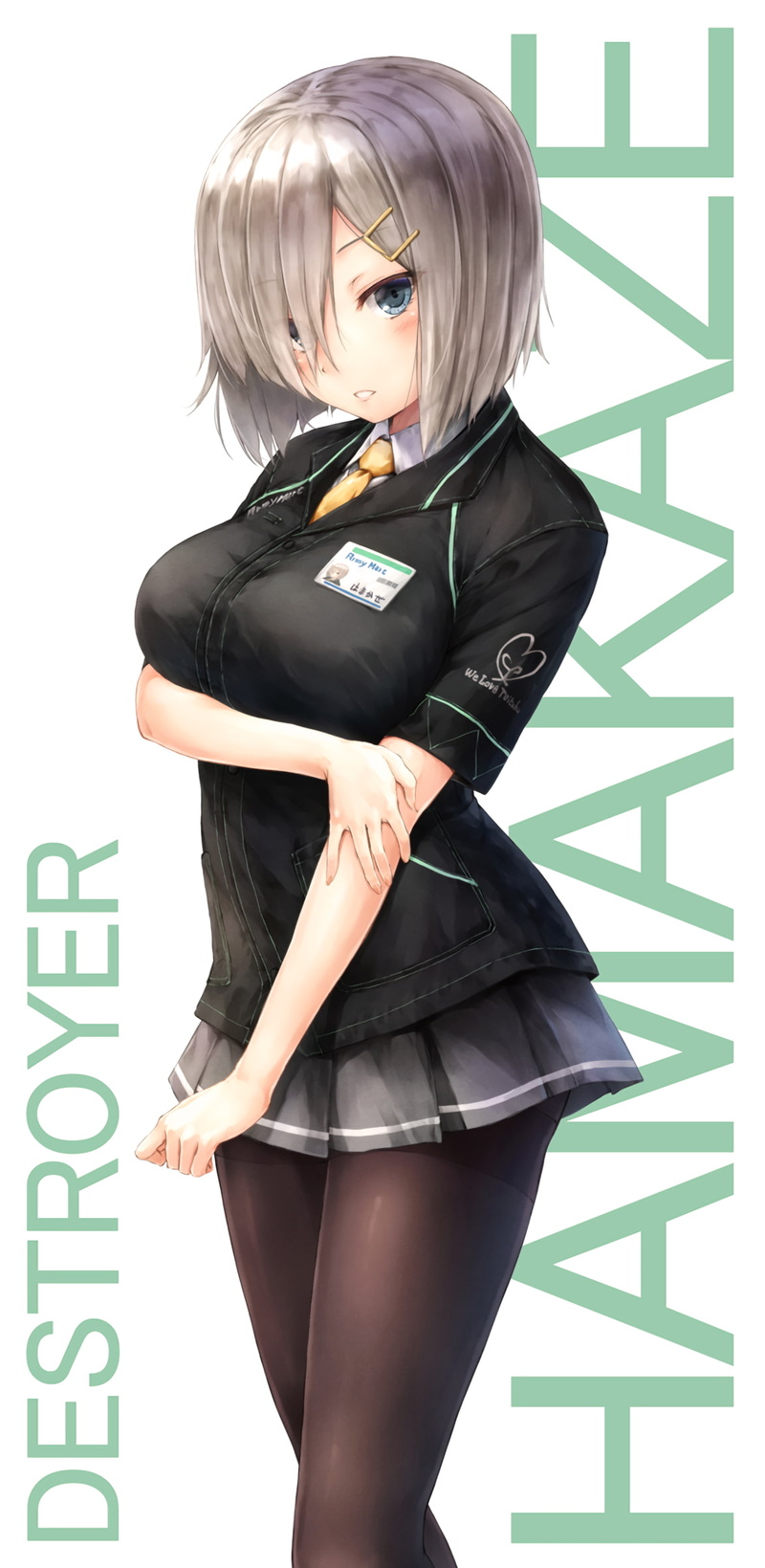 anime, skirt, short hair, 1080P, Hamakaze (KanColle), gray hair, anime girls, Kantai Collection