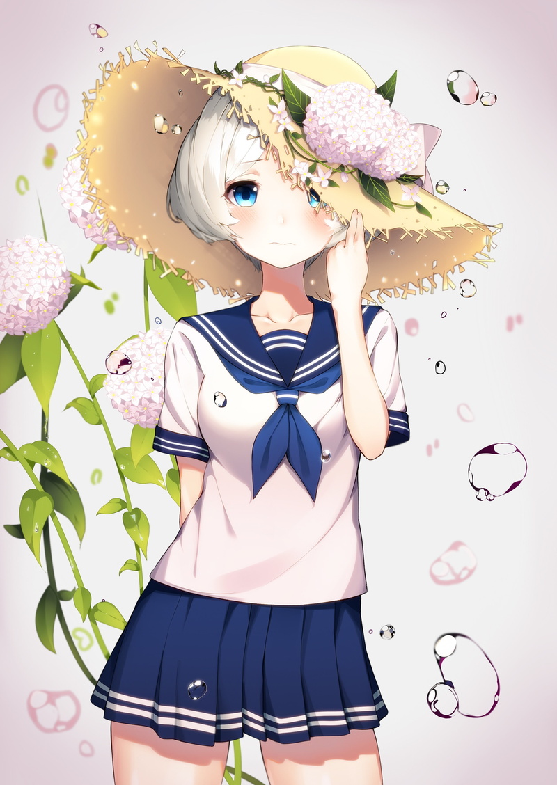 gray hair, short hair, anime, anime girls, Kantai Collection, Hamakaze (KanColle), 2K, blue eyes