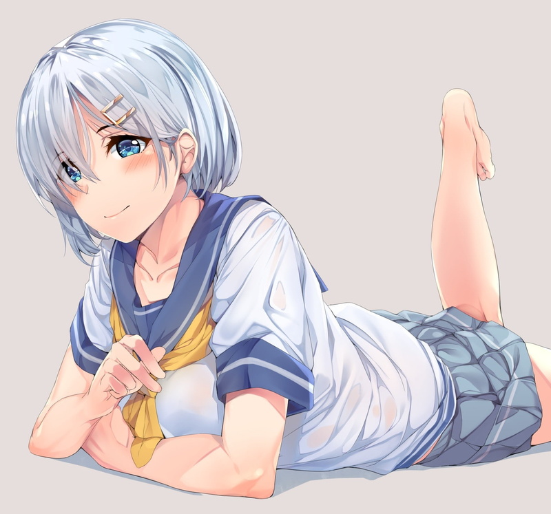 Hamakaze (KanColle), blue eyes, gray hair, Kantai Collection, anime, anime girls, 720P, short hair