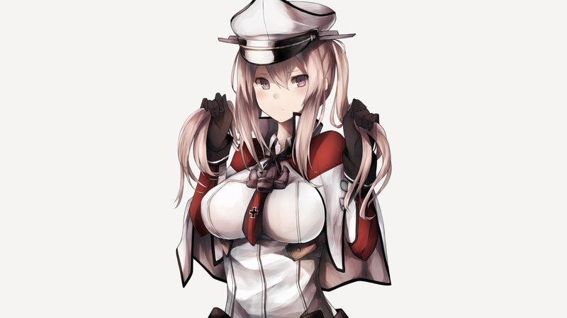 hat, Kantai Collection, twintails, blonde, Graf Zeppelin (KanColle), 1080P, anime girls, tie, anime, gray eyes, uniform