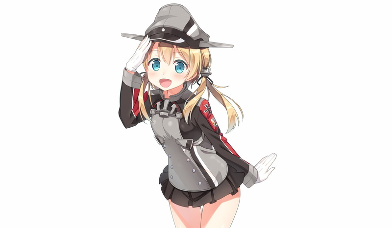 Blue Eyes, Prinz Eugen (Kancolle), Anime, Cap, Smile, 1080P, Blonde, Skirt, Kantai Collection, Girl