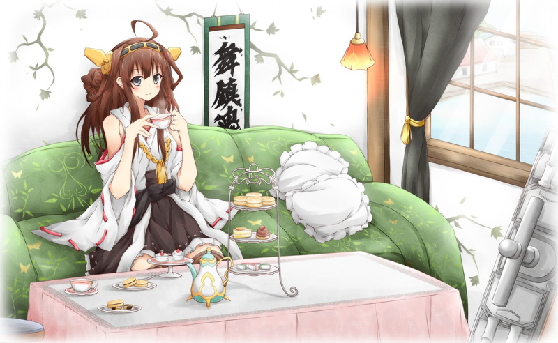 seat, women, adult, plant, Kantai Collection, females, young adult, casual clothing, one person, hairstyle, young women, real people, sitting, 1080P, Kongou (KanColle)