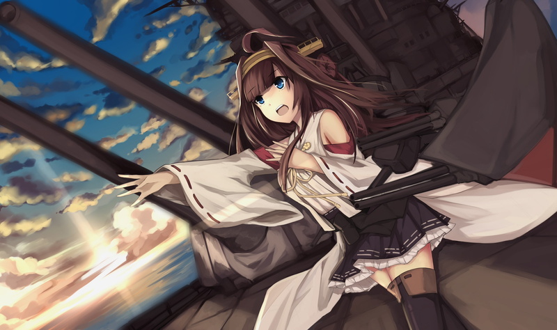 outdoors, leisure activity, looking at camera, celebration, anime girls, ahoge, young women, Kongou (KanColle), Kantai Collection, 2K, adult, women, young adult