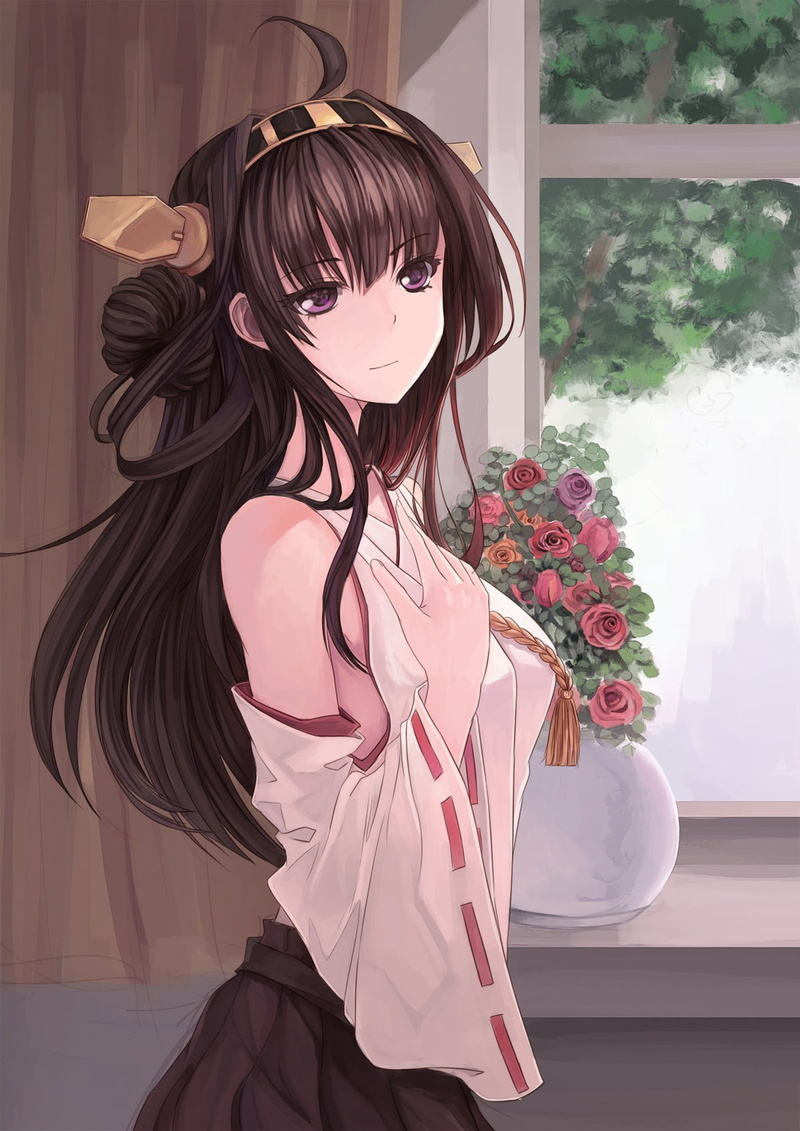 anime girls, long hair, 720P, hairstyle, Kantai Collection, one person, young adult, beautiful woman, standing, women, hair, purple eyes, beautiful people