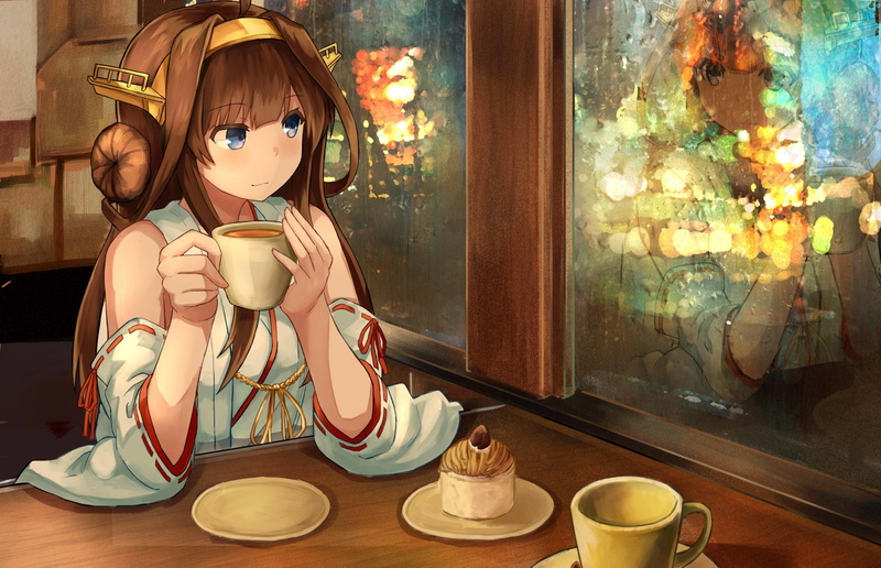Kantai Collection, Blue Eyes, 1080P, Anime, Kongou (Kancolle), Tea