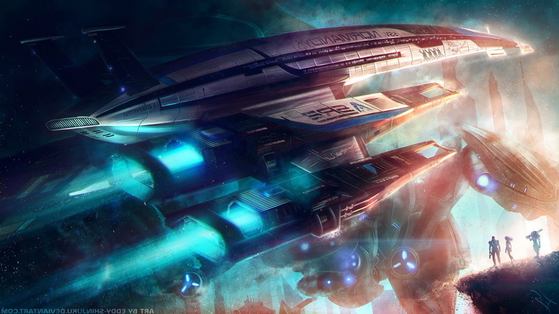 Garrus Vakarian, Commander Shepard, space, 2K, blue, Mass Effect, video Game Characters, Thane Krios, spaceship