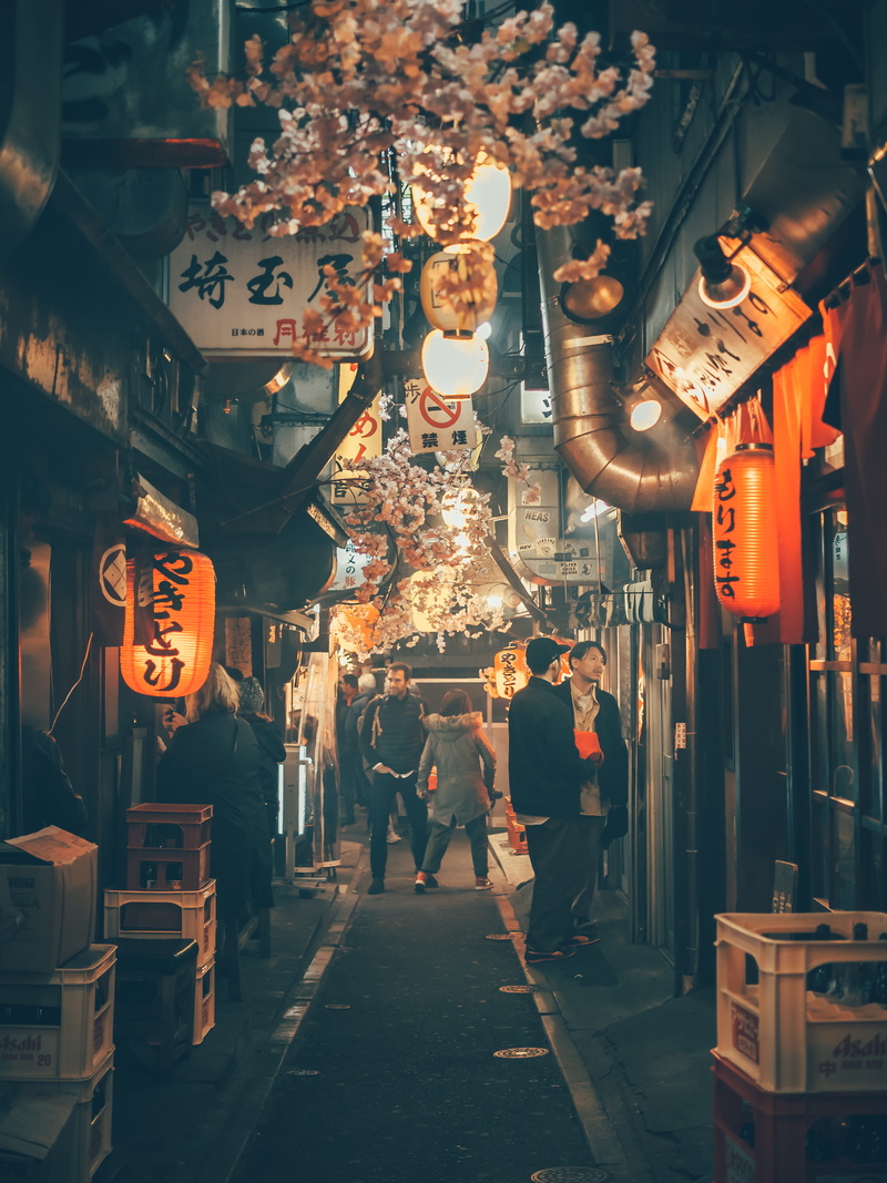 chair, suits, street, shopping, hallway, lighting, illuminated, lighting equipment, japan, market, incidental people, furniture, alley, city, 4K, building exterior