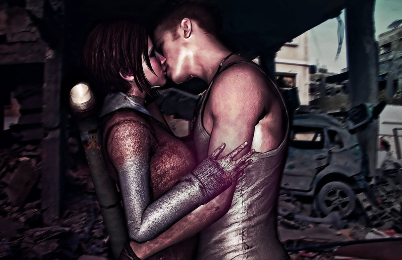 young women, sitting, nature, Dante, kiss, women, dirty, young men, females, abandoned, portrait, men, resident, leisure activity, young Adult, evil, indoors