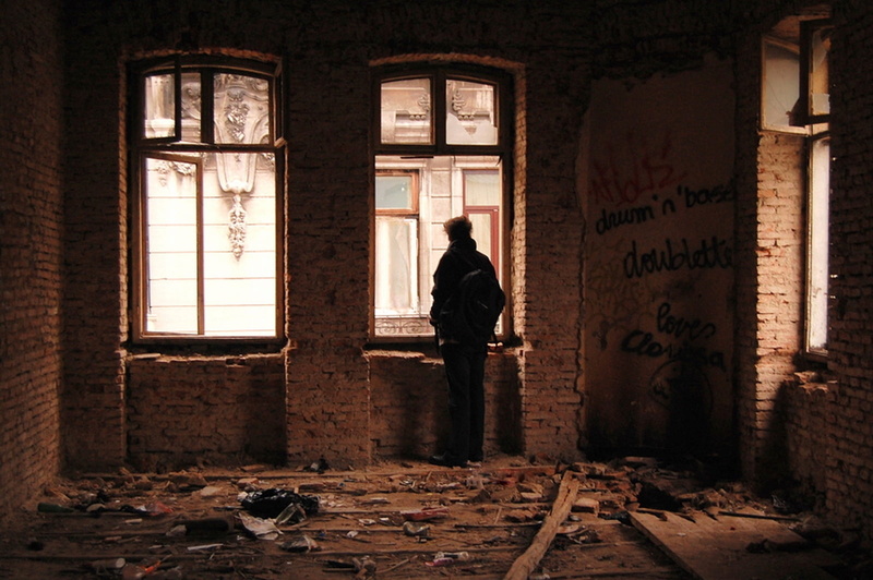 poverty, men, text, damaged, spooky, window, house, crime, full length, dark, ruined, urban Scene, wall - Building Feature, backpack, 720P, built Structure