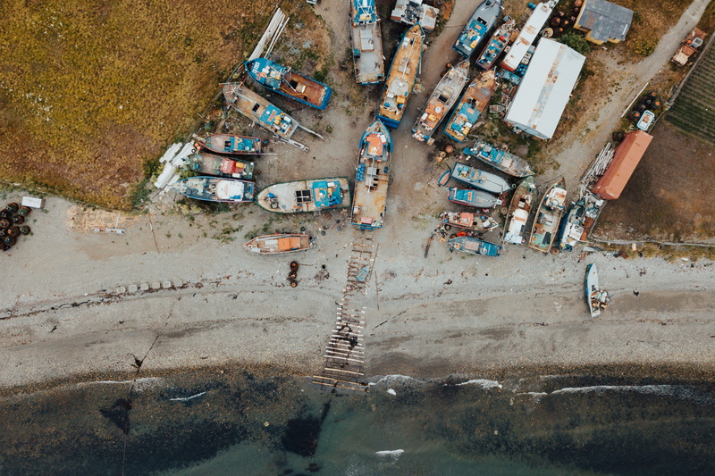 boat, architecture, boats, drone, unhygienic, fisherman boat, garbage, dirt, outdoors, nature, dirty, high angle view, aerial, view, sea, patagonium, assorted