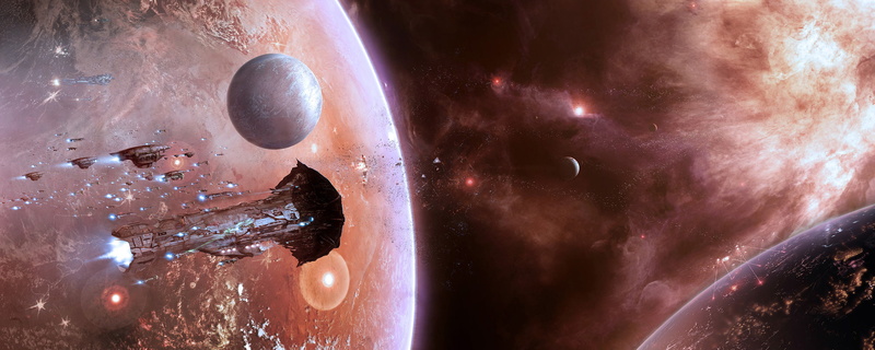 planet - space, spaceship, galaxy, digital composite, sky, space and astronomy, solar system, EVE Online, contemplation, star - space, nature, 2K, panoramic