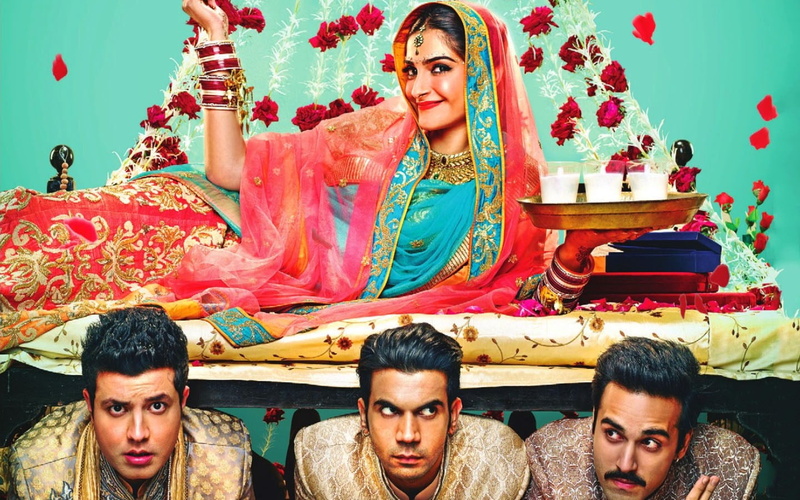 720P, 2015, group of people, portrait, young men, indoors, sitting, contemplation, headshot, front view, Movies, ki, poster, young women, bollywood, doli