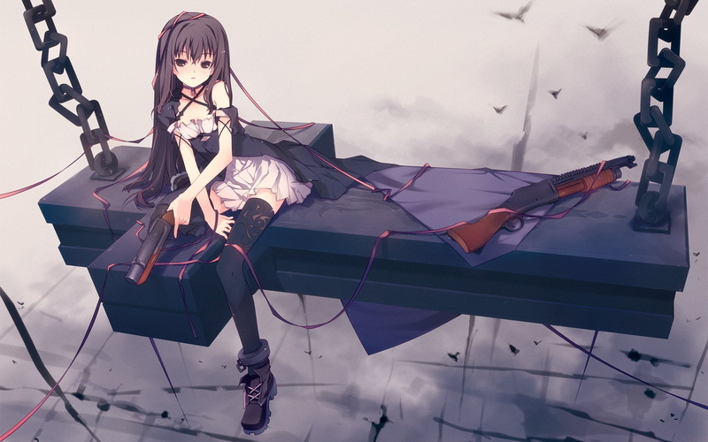 Gun, Original, Anime, Shotgun, Original (Anime), Girl, 1080P