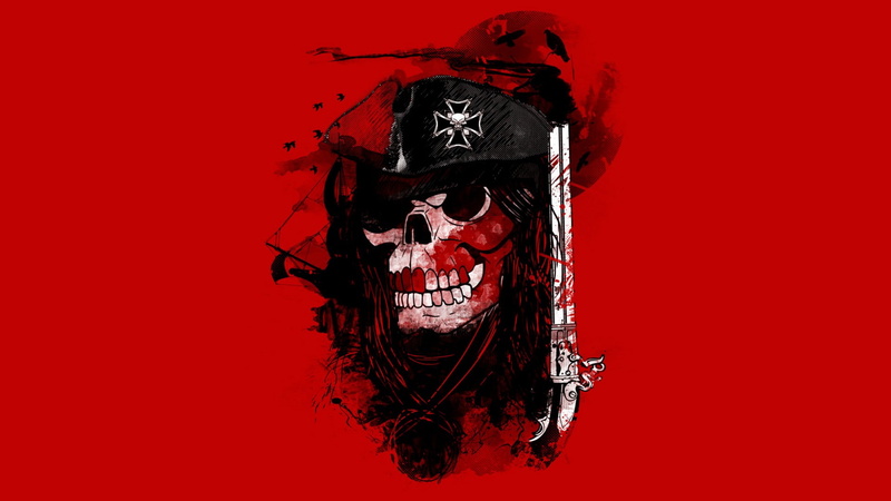 shotgun, 1080P, animated, pirate, skull, digital/artwork, red, photo, hd