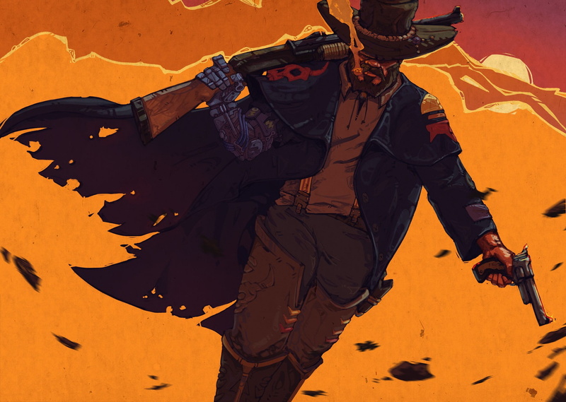 shotgun, cowboys, artwork, science fiction, 1080P, revolver