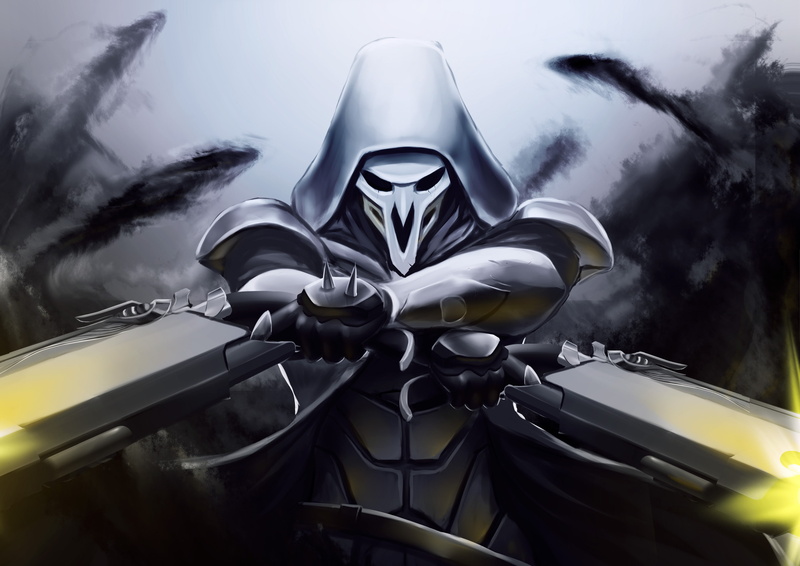 Overwatch, digital, masked, holding, HD, Artwork, Reaper, 2K, blades, character, two