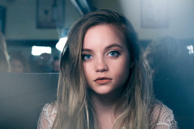 blue, bar, chair, young adult, hair, 5K, hairstyle, people, girl, women, looking at camera, beauty, mode of transportation, teenager, eyes, black, white