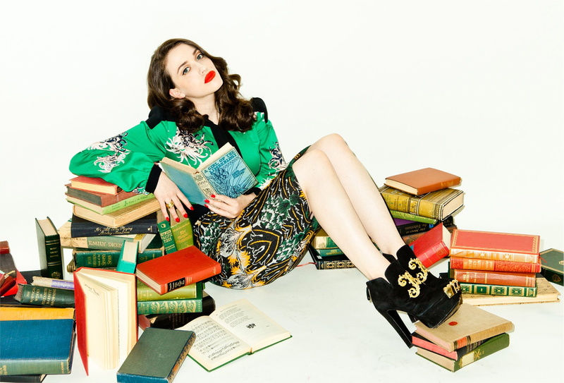 Lipstick, 1080P, Blue Eyes, Brunette, Actress, Kat Dennings, Book, Actresses, American