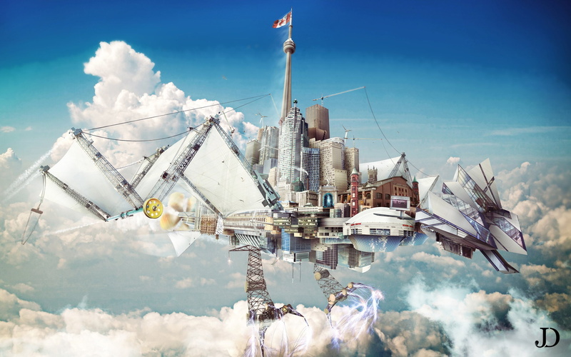 world, steampunk, sci fi, city, clouds, creative, fantastic, 2K, fantasy