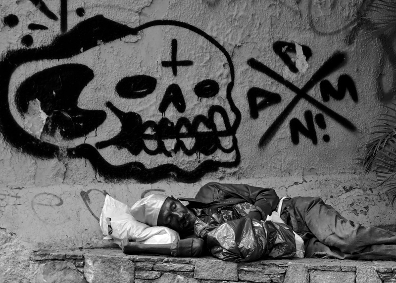 poverty, sleeping, art and craft, day, high angle view, creativity, outdoors, sunlight, wall, no people, graffiti, architecture, wall - building feature
