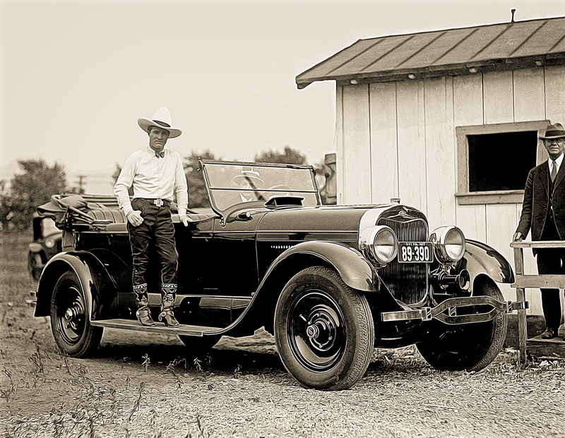 lincoln car, 1925, collectors Car, movie star, cowboy hat, land Vehicle, tom mix, hat, men, farmer, mode of transportation, one person, rural scene, transportation