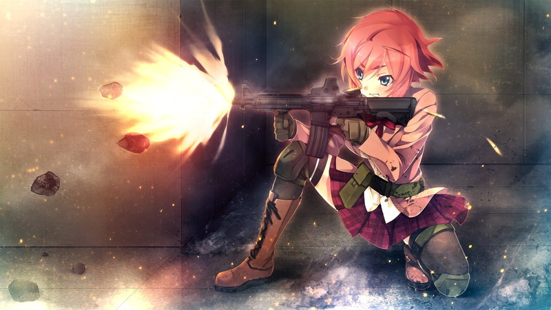 full length, childhood, smoke - physical structure, adult, Kanzaki Sayaka, women, celebration, shoe, Anime Girls, holding, Innocent Bullet, front view