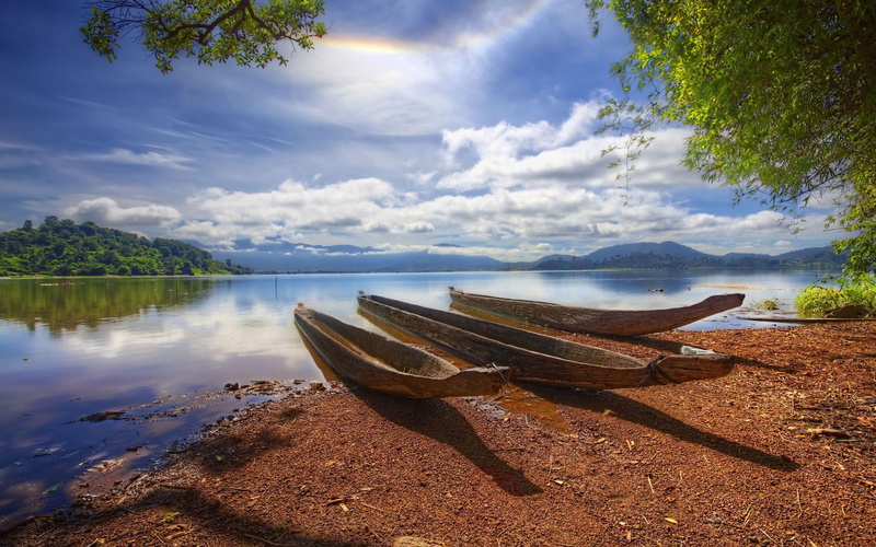 river, photography, canoe, boats, tree, three, cloud, bank, river bank, 2K, 2560x1600, boat