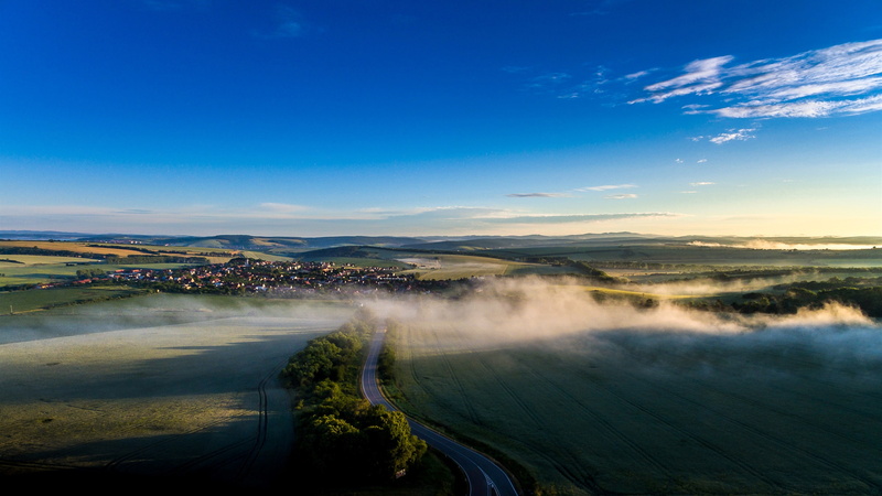 Fields, Morning, Houses, Czech, Trees, 2K, Republic, Road, Fog