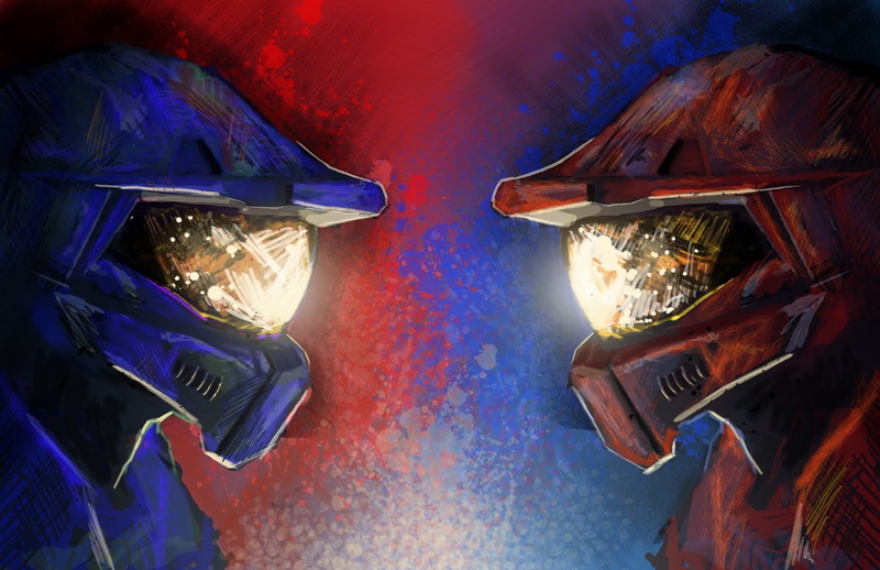 lighting equipment, still life, no people, night, reflection, food and drink, Red vs. Blue, glowing, helmets, indoors, 720P, close-up, light - natural phenomenon