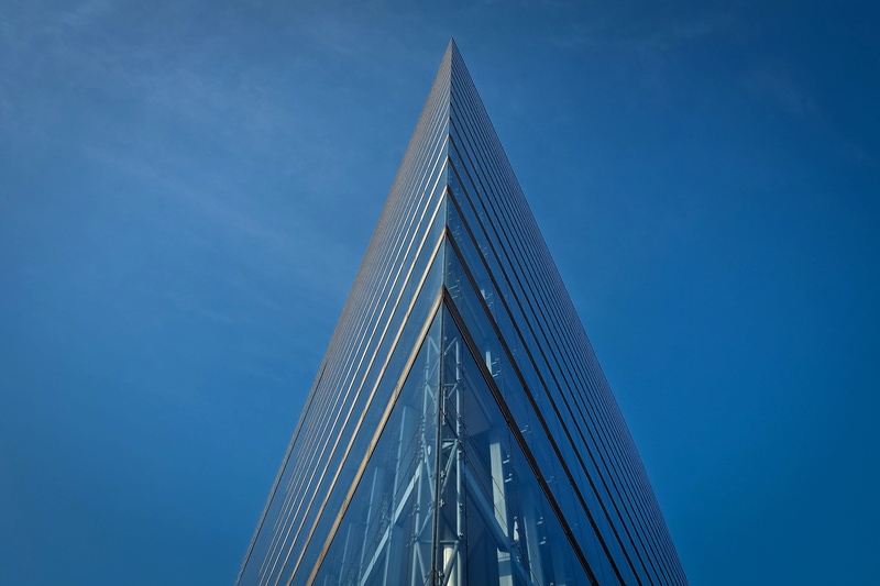 blue, outdoors, modern high rise building, town center, tower, facade, transportation, places of interest, window, city, media harbour, structure, construction art