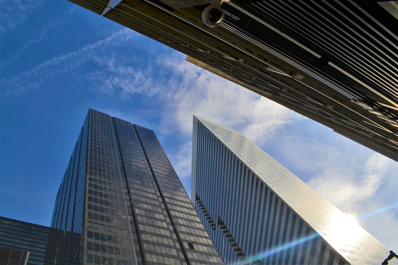 window, spark, blue, japanese owned, modern, clear sky, ziggurat, built structure, contemporary, beige, superstructure, style, financial, buildings, office window