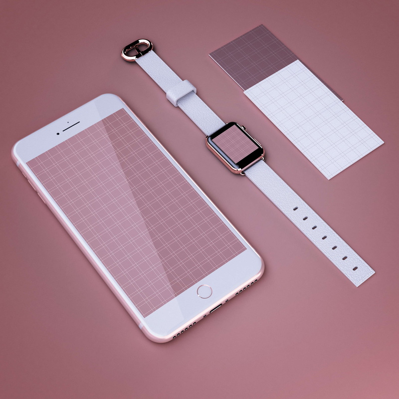 digital tablet, modisana, studio shot, smart phone, apple watch series 2, portable information device, mobile phone, 3d, colored background, pink color