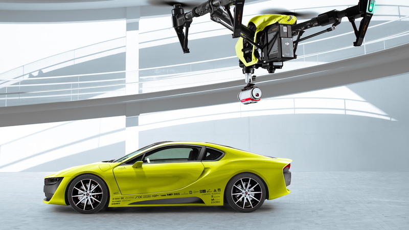 5K, photo, DJI Inspire One, Electric Car, coupe, Etos, lime, green, Drone, CES 2016